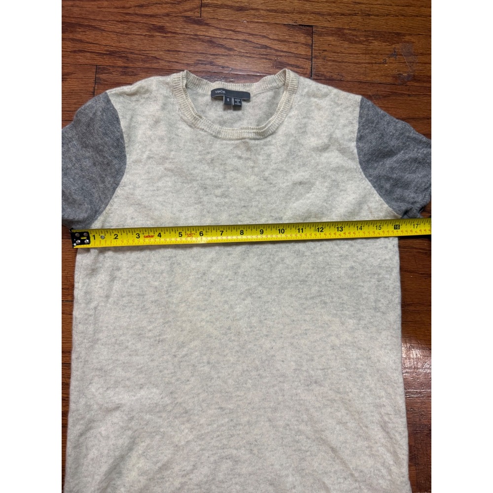 Vince Cashmere Short Sleeve Sweater Colorblock Grey Oatmeal Womens Small‎ - Picture 4 of 5